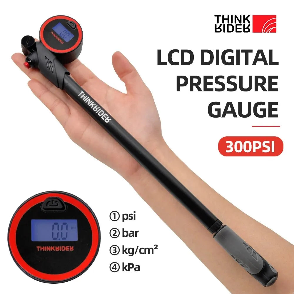 Thinkrider Portable High-Pressure 300Psi Bike Air Pump with Digital Gauge & Rear Suspension Shock Absorber Mountain Bicycle