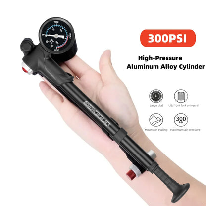 Portable High-Pressure 300Psi Bike Air Pump with Gauge for Fork & Rear Suspension Shock Absorber Mountain Bicycle Universal Pump
