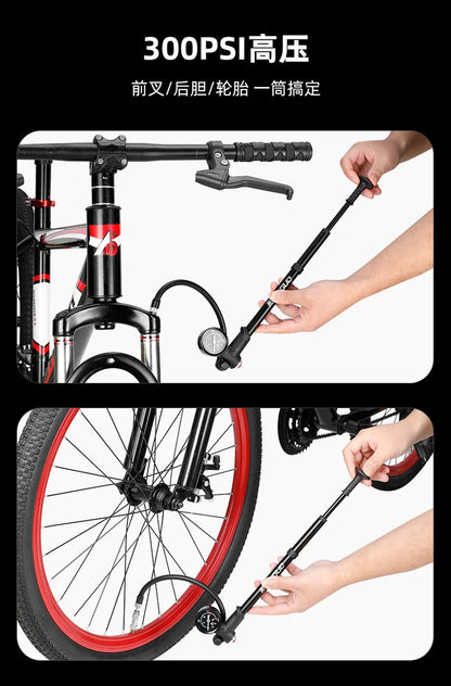 Portable High-Pressure 300Psi Bike Air Pump with Gauge for Fork & Rear Suspension Shock Absorber Mountain Bicycle Universal Pump