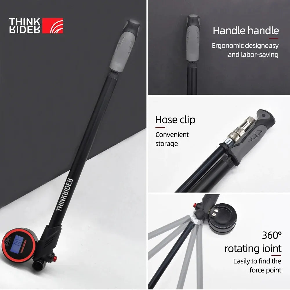Thinkrider Portable High-Pressure 300Psi Bike Air Pump with Digital Gauge & Rear Suspension Shock Absorber Mountain Bicycle