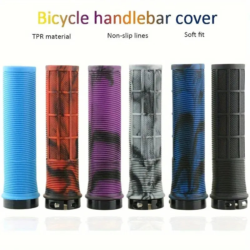 TPR Bicycle Grips Integrated Bicycle Handlebar Grips Aluminum Alloy Lock on Bicycle Handles Non-Slip MTB Cuffs Bike Part