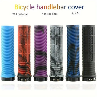 TPR Bicycle Grips Integrated Bicycle Handlebar Grips Aluminum Alloy Lock on Bicycle Handles Non-Slip MTB Cuffs Bike Part